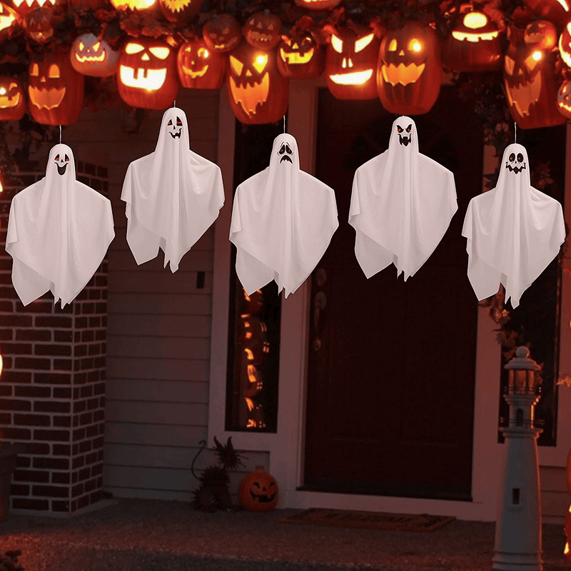 5 Pack 27.5" Halloween Decoration Hanging Ghosts, Cute Ghosts with Creepy Faces Designs, Decorations for Halloween Outdoor, Lawn, Tree Decor, Ghost Party Favor Supplies Arts & Entertainment > Party & Celebration > Party Supplies JOYIN   