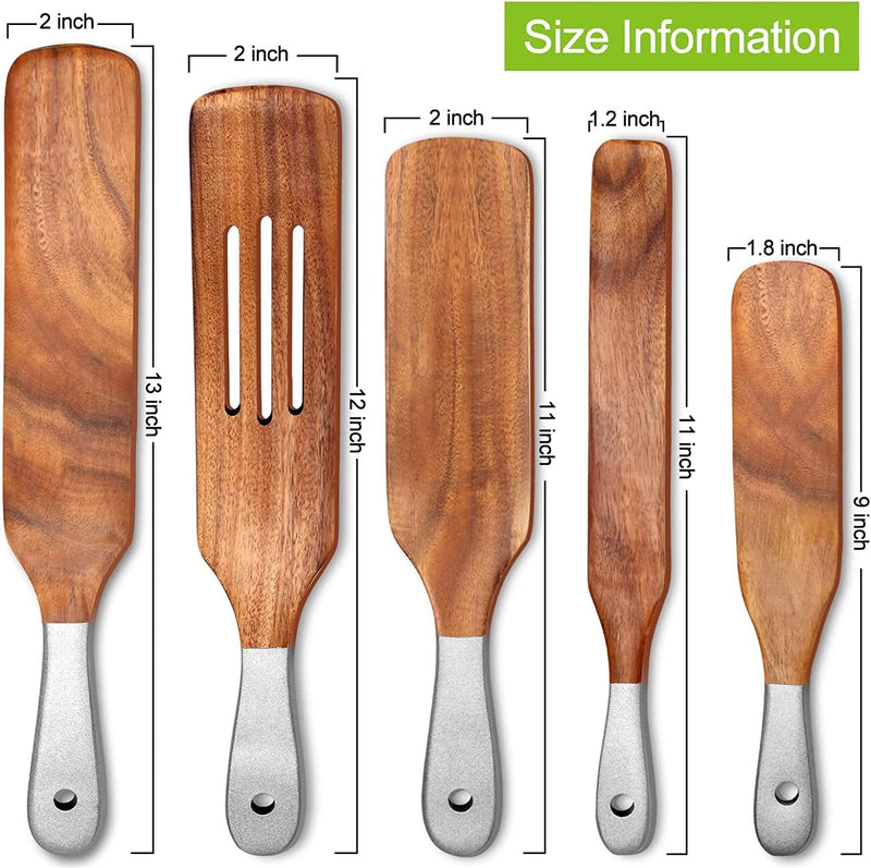 5 Pcs Acacia Wood Spurtle Set Non Stick Spatula Cooking Utensils for Mixing, Baking, Cake Spatula Wooden Serving Spoons Slotted Turner Kitchen Spurtles Tool Small Lcing Spatula
