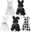 5 Pcs Easter Bunny Wooden Signs Bunny Decor Easter Tabletop Decor Rabbit Shape Table Sign with Jute Rope and Hairball Tail Freestanding Easter Table Decorations for Party (Purple, Pink, Blue, Green)