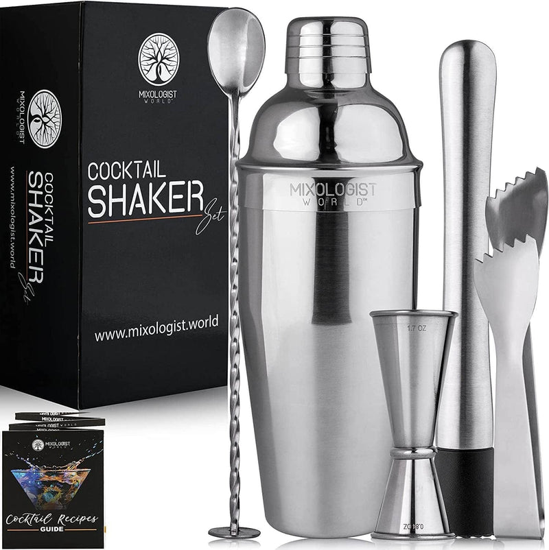 5 Pcs Mixology Bartender Kit - Cocktail Shaker Set with Recipes for Martini Mimosa - Home Bar Tool Kit & Accessories - Bar Accessories Shakers Bartending Drink Mixer