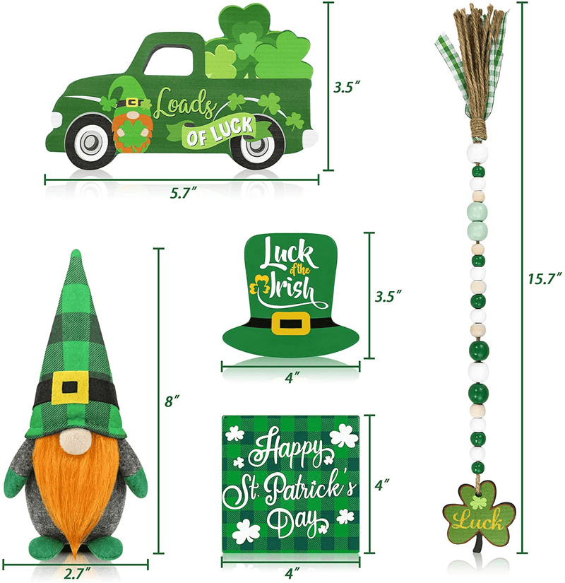 5 PCS St.Patrick Day Gnome Tiered Tray Decor (Tray Not Included) - Gnomes Plush, St.Patrick Day Wood Sign, Wooden Shamrock Bead Garland - Saint Patrick'S Day Irish Party Decor for Home Kitchen Arts & Entertainment > Party & Celebration > Party Supplies Tifeson   