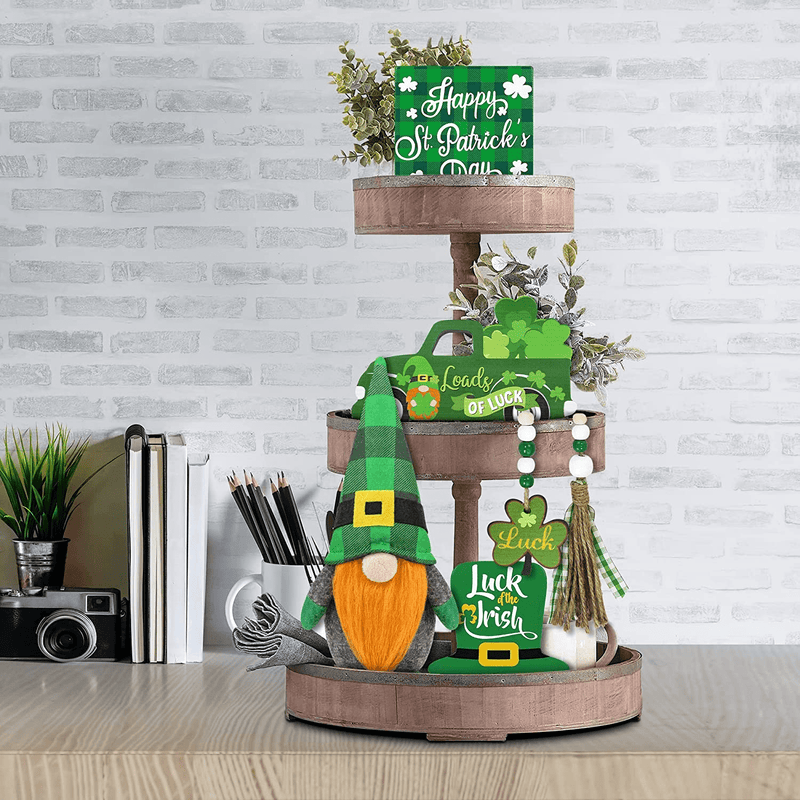 5 PCS St.Patrick Day Gnome Tiered Tray Decor (Tray Not Included) - Gnomes Plush, St.Patrick Day Wood Sign, Wooden Shamrock Bead Garland - Saint Patrick'S Day Irish Party Decor for Home Kitchen Arts & Entertainment > Party & Celebration > Party Supplies Tifeson   