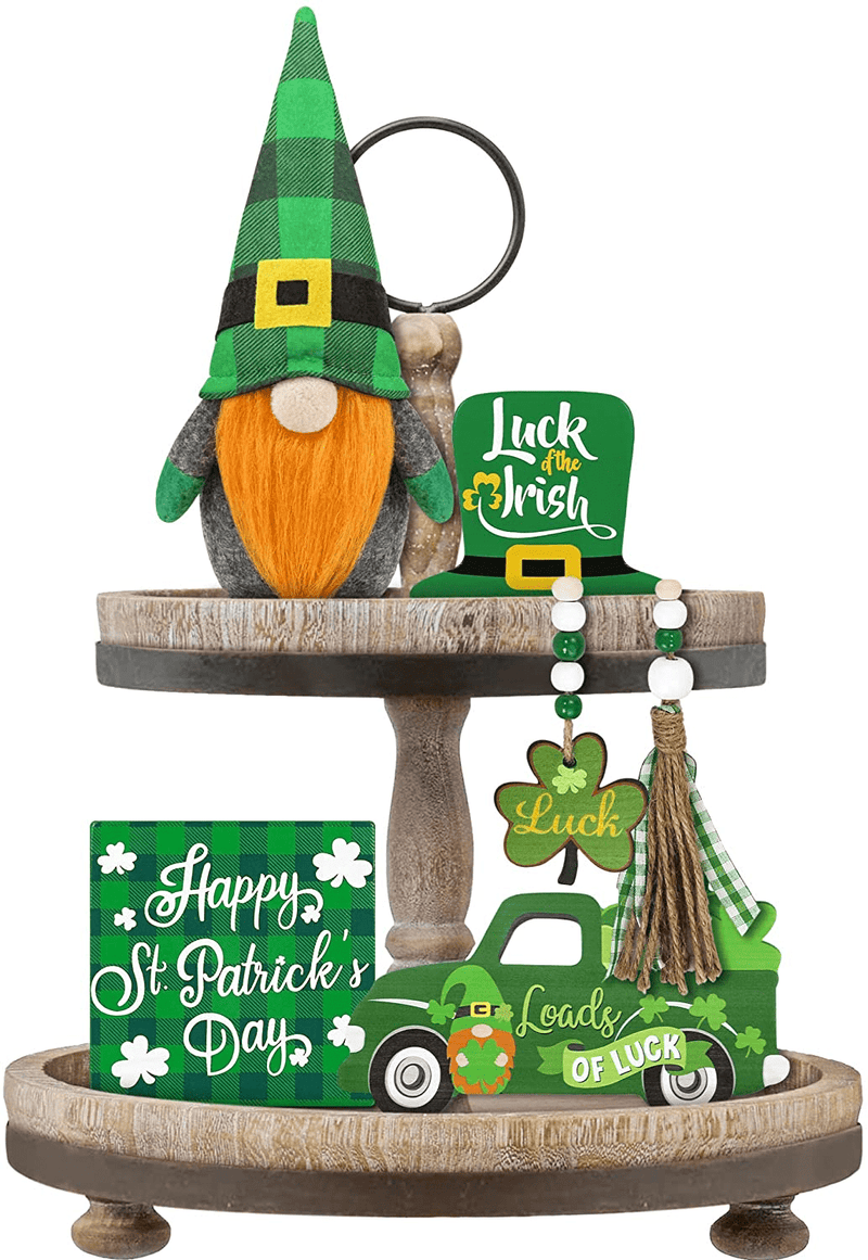 5 PCS St.Patrick Day Gnome Tiered Tray Decor (Tray Not Included) - Gnomes Plush, St.Patrick Day Wood Sign, Wooden Shamrock Bead Garland - Saint Patrick'S Day Irish Party Decor for Home Kitchen Arts & Entertainment > Party & Celebration > Party Supplies Tifeson st.patrick day  