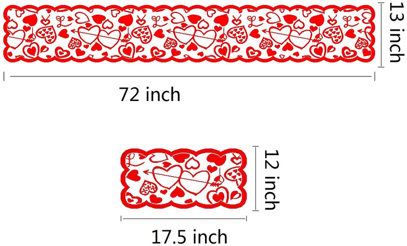 5 Pcs Valentines Day Decoration Sets - Valentines Table Runner 72 X 13 Inch and 4 Pcs Placemats, Lace Embroidery Table Runners with Red Love Heart for Wedding Party Valentines Day Decorations Home & Garden > Decor > Seasonal & Holiday Decorations LaZimnInc   