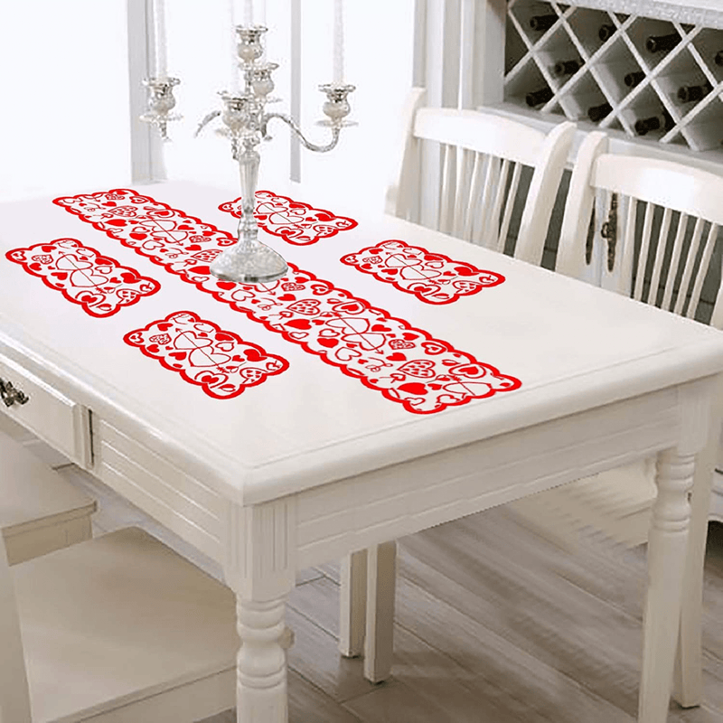 5 Pcs Valentines Day Decoration Sets - Valentines Table Runner 72 X 13 Inch and 4 Pcs Placemats, Lace Embroidery Table Runners with Red Love Heart for Wedding Party Valentines Day Decorations Home & Garden > Decor > Seasonal & Holiday Decorations LaZimnInc   