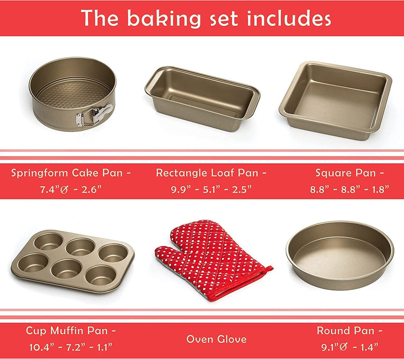 5 Piece Baking Pans Set, Oven Safe Baking Sheet Set Carbon Steel Non-Stick PTFE Coating, Bakeware Set with Heat Red Glove, Cookie Sheets for Baking Nonstick Set by Moss & Stone Home & Garden > Kitchen & Dining > Cookware & Bakeware Moss & Stone   