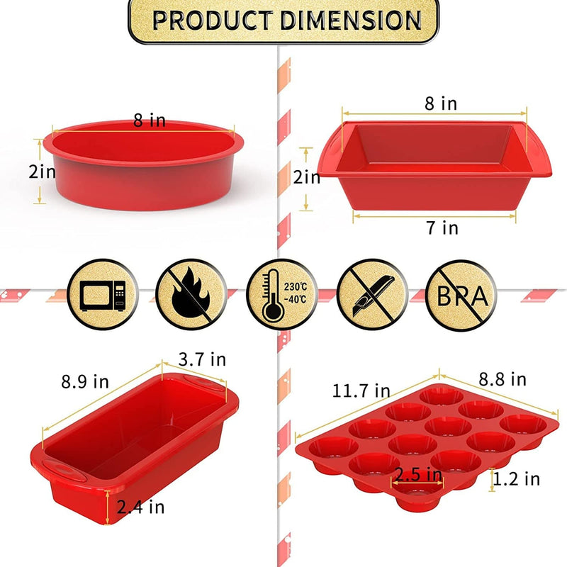 5-Piece Silicone Baking Pans Sets Nonstick - SILIVO Silicone Bakeware Set with Bread Loaf Pan, Muffin Pan, Square/Round Cake Pan - Oven & Dishwasher Safe Home & Garden > Kitchen & Dining > Cookware & Bakeware SILIVO   
