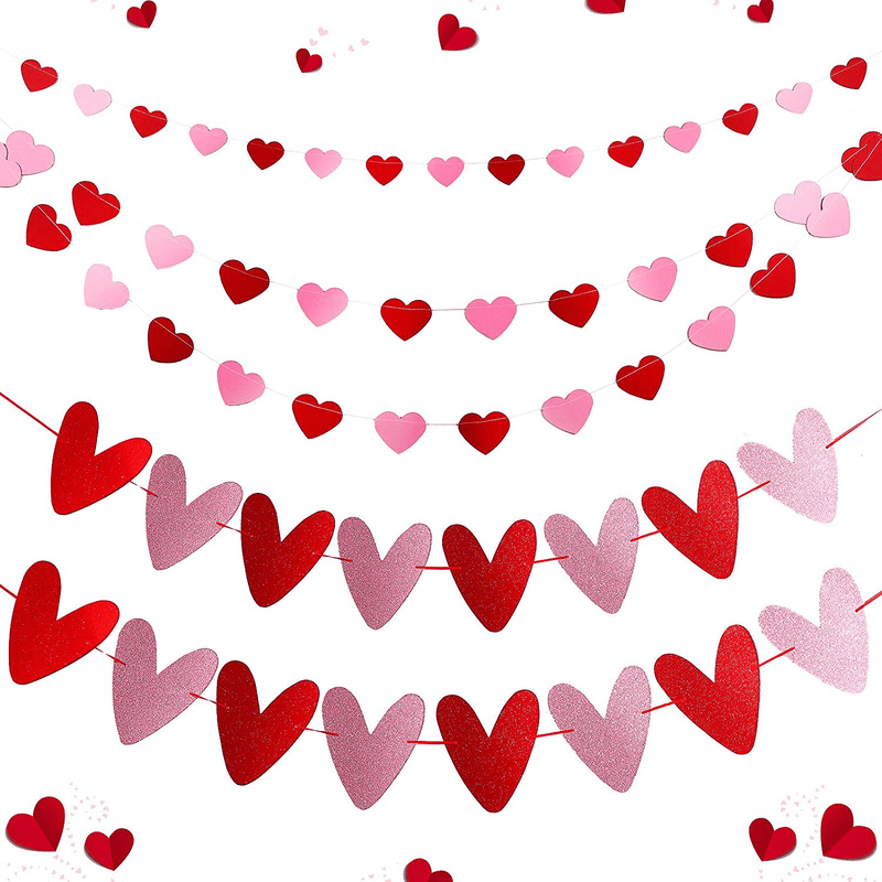 5 Pieces Glittery Valentines Banner Red Glittery Heart Garland Banner Bunting Banners Strings in 2 Styles Happy Valentine'S Day Decorations for Wedding Engagement Party Home Supplies Home & Garden > Decor > Seasonal & Holiday Decorations Tatuo   