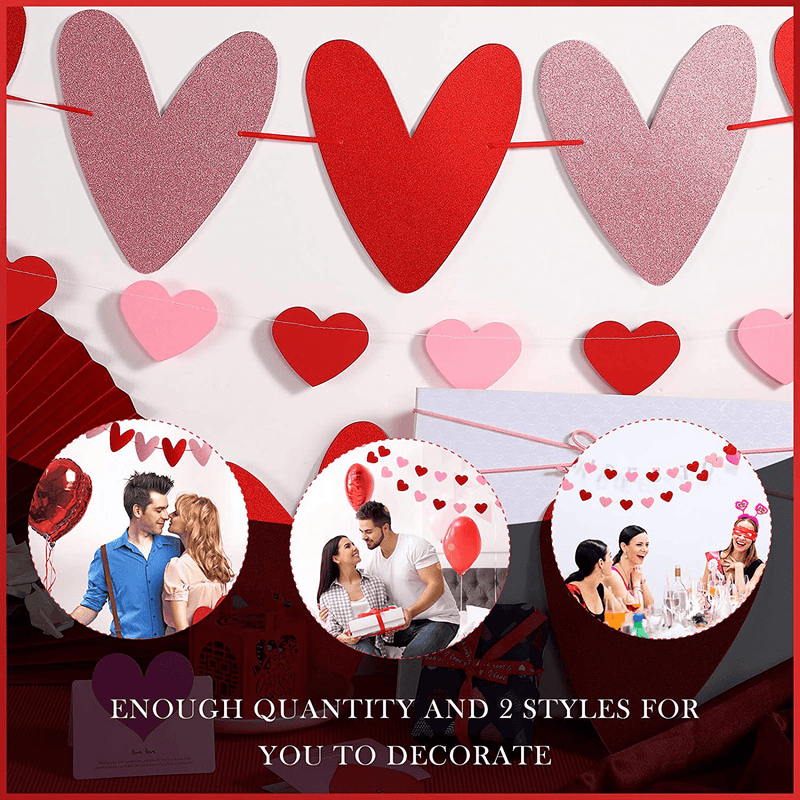 5 Pieces Glittery Valentines Banner Red Glittery Heart Garland Banner Bunting Banners Strings in 2 Styles Happy Valentine'S Day Decorations for Wedding Engagement Party Home Supplies