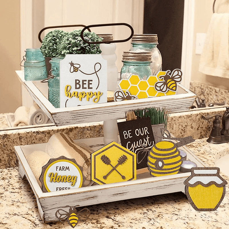 5 Pieces Tiered Tray Decor Farmhouse Tiered Tray Items Mini Rustic Farm Decorations Wooden Signs for Valentine'S Day Easter St. Patrick'S Day Summer Saint Ceremony (Shamrock Style) Arts & Entertainment > Party & Celebration > Party Supplies Efitty Bee Style a  