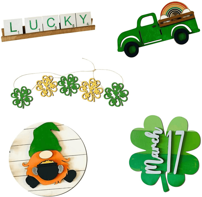 5 Pieces Tiered Tray Decor Farmhouse Tiered Tray Items Mini Rustic Farm Decorations Wooden Signs for Valentine'S Day Easter St. Patrick'S Day Summer Saint Ceremony (Shamrock Style) Arts & Entertainment > Party & Celebration > Party Supplies Efitty   