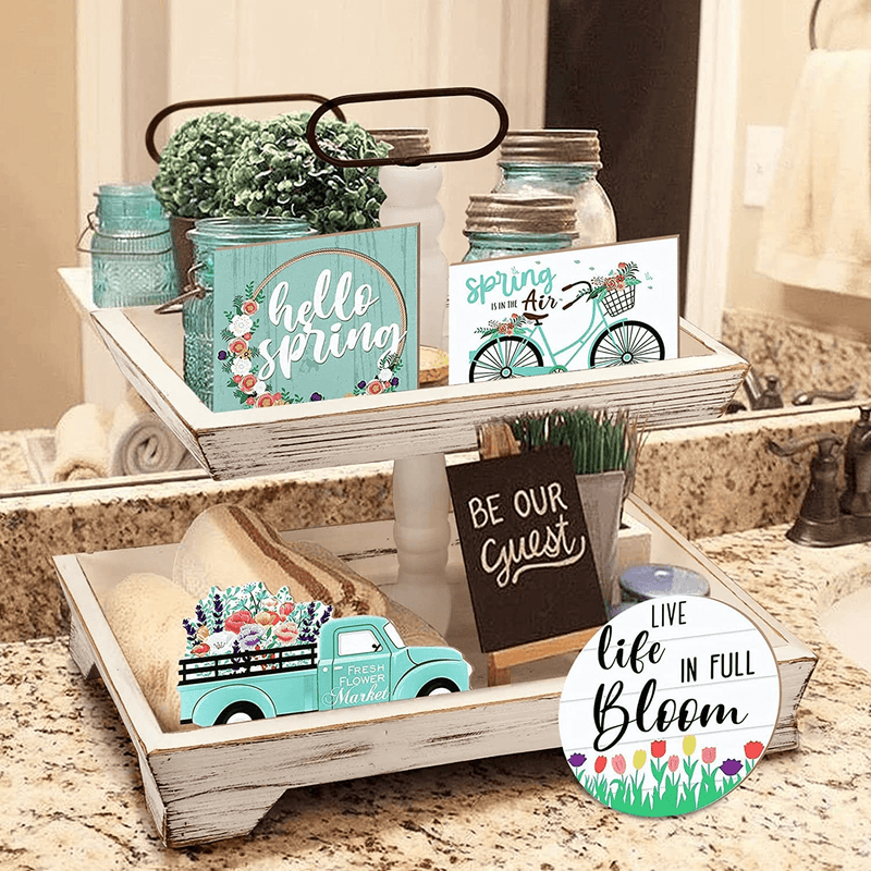 5 Pieces Tiered Tray Decor Farmhouse Tiered Tray Items Mini Rustic Farm Decorations Wooden Signs for Valentine'S Day Easter St. Patrick'S Day Summer Saint Ceremony (Shamrock Style) Arts & Entertainment > Party & Celebration > Party Supplies Efitty Hello Spring a  