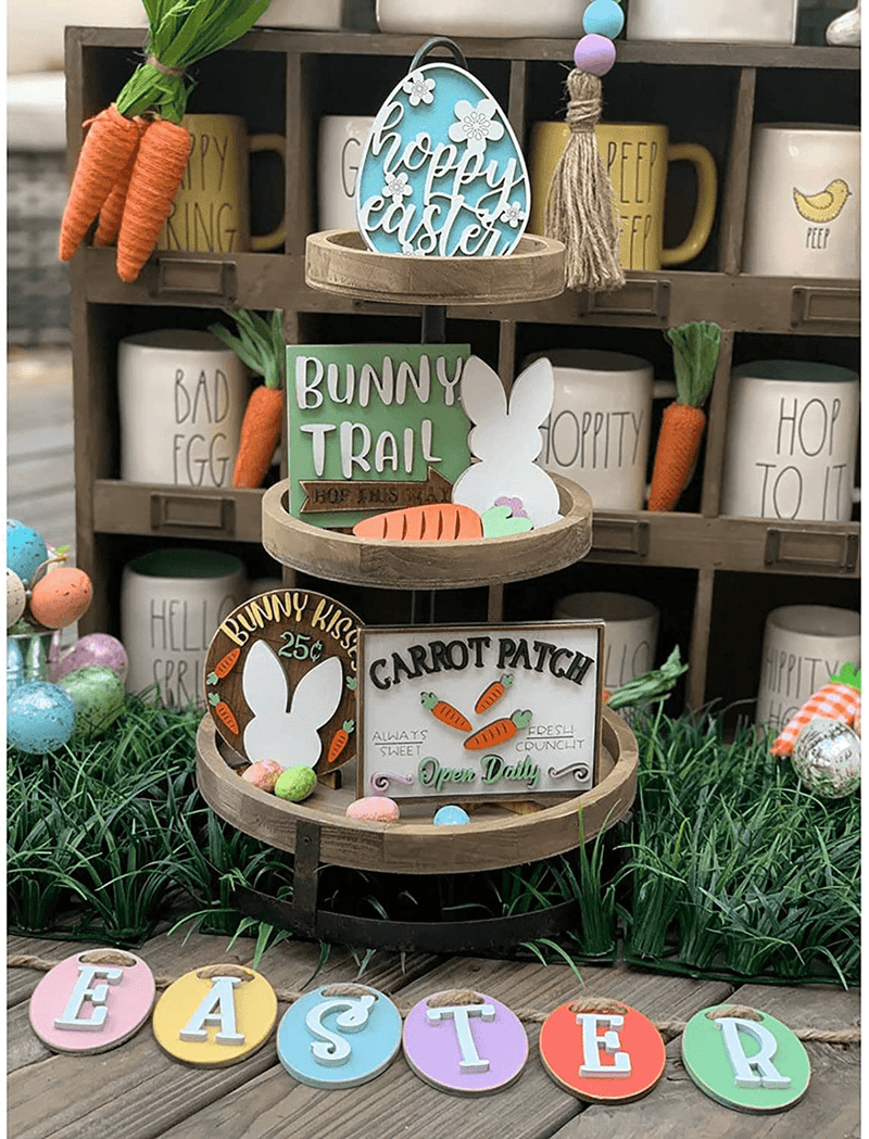 5 Pieces Tiered Tray Decor Farmhouse Tiered Tray Items Mini Rustic Farm Decorations Wooden Signs for Valentine'S Day Easter St. Patrick'S Day Summer Saint Ceremony (Shamrock Style) Arts & Entertainment > Party & Celebration > Party Supplies Efitty Easter D  
