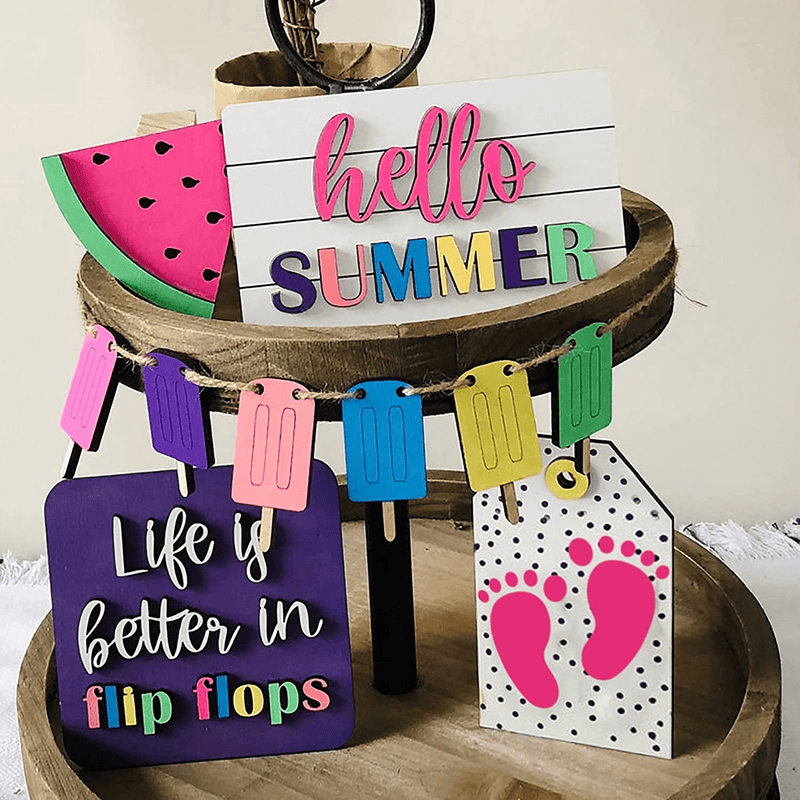 5 Pieces Tiered Tray Decor Farmhouse Tiered Tray Items Mini Rustic Farm Decorations Wooden Signs for Valentine'S Day Easter St. Patrick'S Day Summer Saint Ceremony (Shamrock Style) Arts & Entertainment > Party & Celebration > Party Supplies Efitty Summer Style  