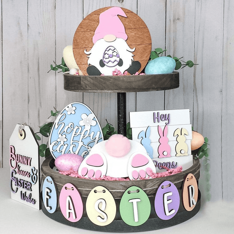 5 Pieces Tiered Tray Decor Farmhouse Tiered Tray Items Mini Rustic Farm Decorations Wooden Signs for Valentine'S Day Easter St. Patrick'S Day Summer Saint Ceremony (Shamrock Style) Arts & Entertainment > Party & Celebration > Party Supplies Efitty Easter a  