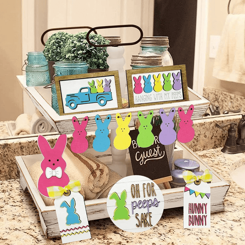5 Pieces Tiered Tray Decor Farmhouse Tiered Tray Items Mini Rustic Farm Decorations Wooden Signs for Valentine'S Day Easter St. Patrick'S Day Summer Saint Ceremony (Shamrock Style) Arts & Entertainment > Party & Celebration > Party Supplies Efitty Easter B  