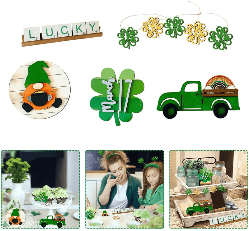 5 Pieces Tiered Tray Decor Farmhouse Tiered Tray Items Mini Rustic Farm Decorations Wooden Signs for Valentine'S Day Easter St. Patrick'S Day Summer Saint Ceremony (Shamrock Style) Arts & Entertainment > Party & Celebration > Party Supplies Efitty   