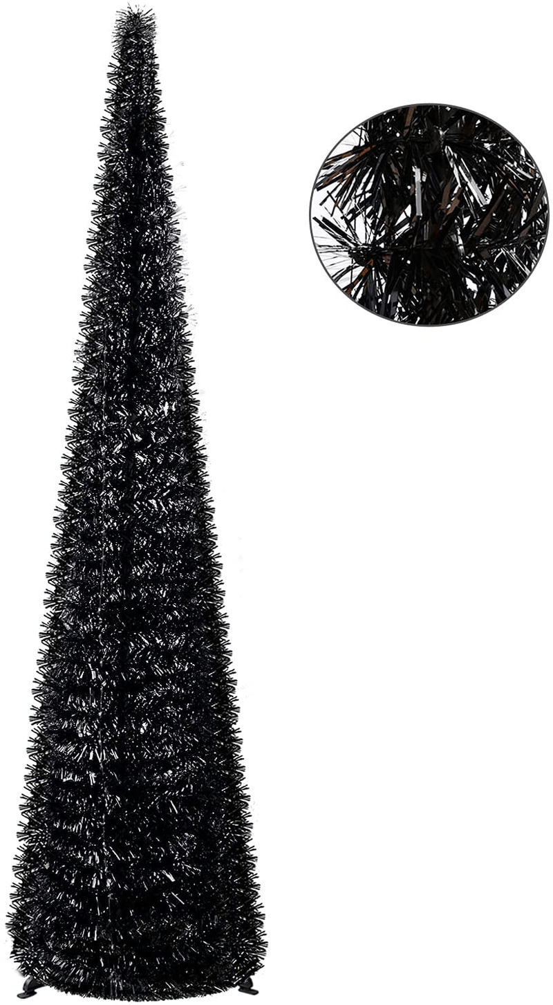 5' Pop Up Black Halloween Christmas Thin Tree Collapsible with Easy-Assembly Stand for Xmas Halloween Holiday Home, Office, Classroom Party Display Home & Garden > Decor > Seasonal & Holiday Decorations > Christmas Tree Stands milekeer Default Title  