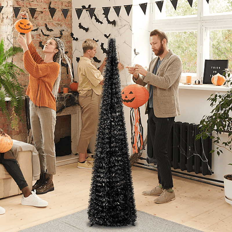 5' Pop Up Black Halloween Christmas Thin Tree Collapsible with Easy-Assembly Stand for Xmas Halloween Holiday Home, Office, Classroom Party Display Home & Garden > Decor > Seasonal & Holiday Decorations > Christmas Tree Stands milekeer   