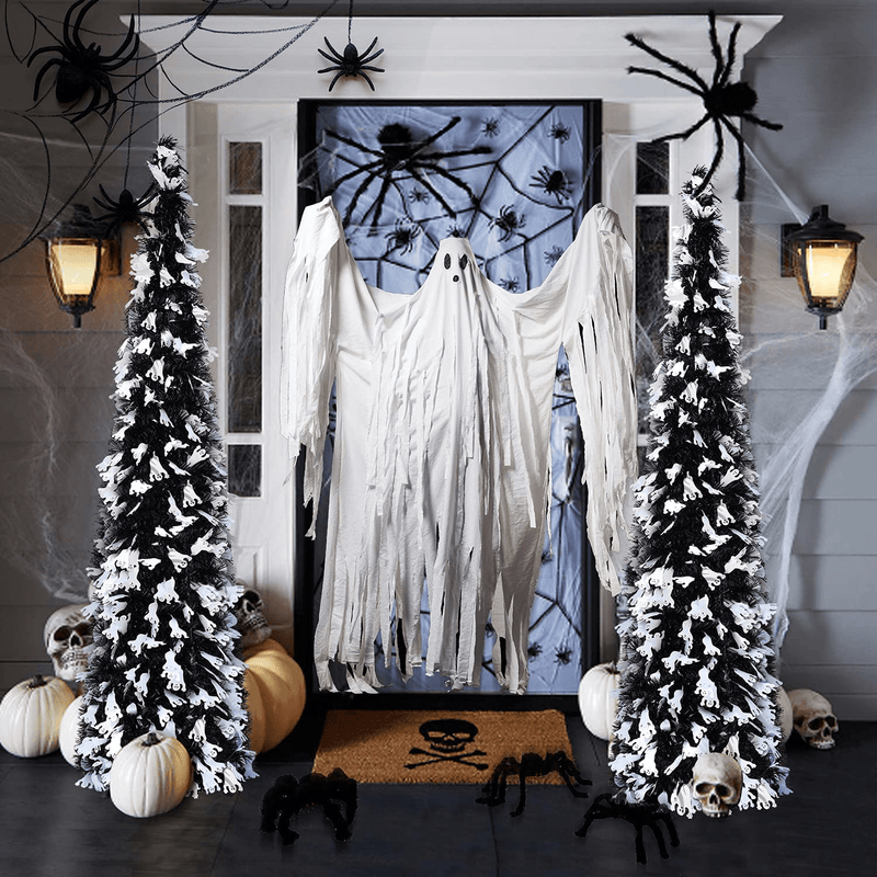 5' Pop Up Halloween Christmas Thin Tree Collapsible with Easy-Assembly Stand for Xmas Halloween Holiday Home, Office, Classroom Party Display. Black Tinsel Trees with Ghost Sequins Home & Garden > Decor > Seasonal & Holiday Decorations > Christmas Tree Stands milekeer   