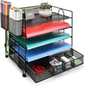 5 Tier Office Desk Organizer, Paper Letter Tray Organizer, Desktop File Organizer with Extra Drawer and 2 Pen Holders, Mesh Office Supplies Desk Organizer for Home Office Home & Garden > Household Supplies > Storage & Organization johgee 5 tier with drawer  