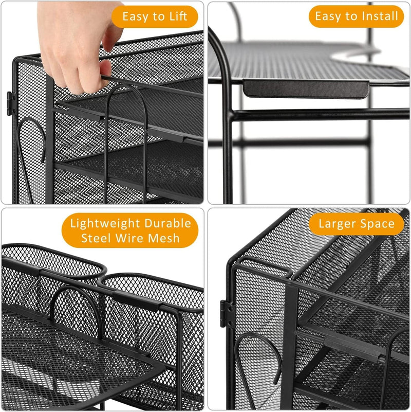 5 Tier Office Desk Organizer, Paper Letter Tray Organizer, Desktop File Organizer with Extra Drawer and 2 Pen Holders, Mesh Office Supplies Desk Organizer for Home Office