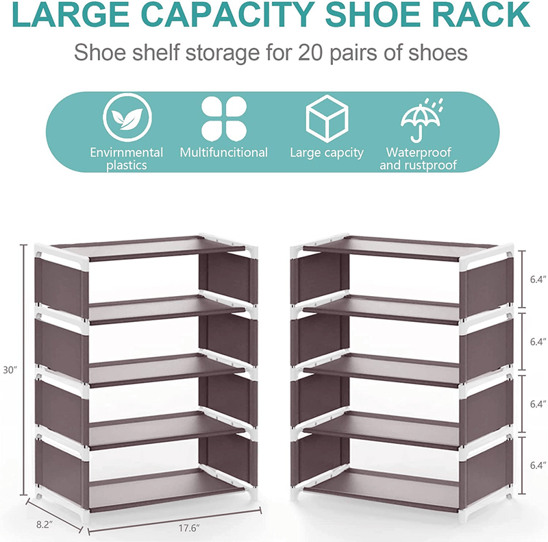 5 Tier Shoe Rack 2 Pack - Tall Vertical Shoe Rack Storage 20 Pairs, Adjustable & Stackable Shoe Rack, Space Saving Shoe Shelf (Brown) Furniture > Cabinets & Storage > Armoires & Wardrobes AN ANEWSIR   