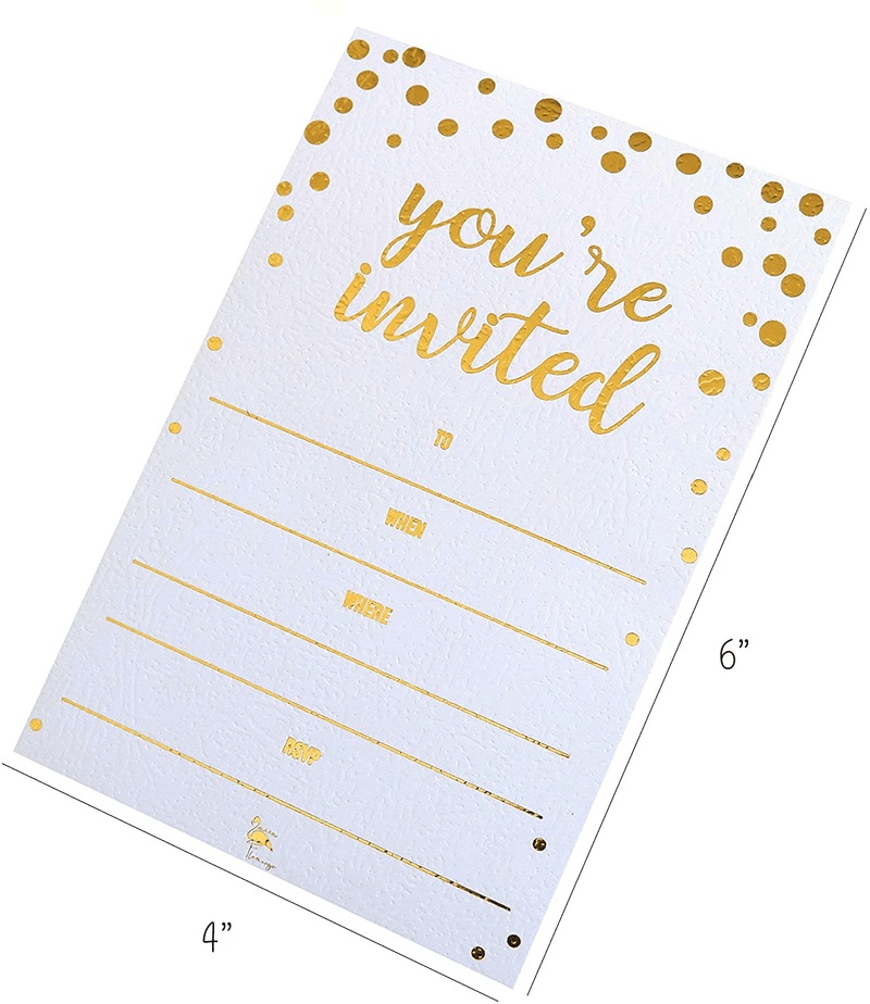 50 Pack Invitation Card - Elegant Greeting Cards ‘’You are Invited’’ in Gold Foil Letters – for Wedding, Bridal Shower, Baby Shower, Birthday Invitations - 52 Kraft Envelopes Included - 4" x 6"