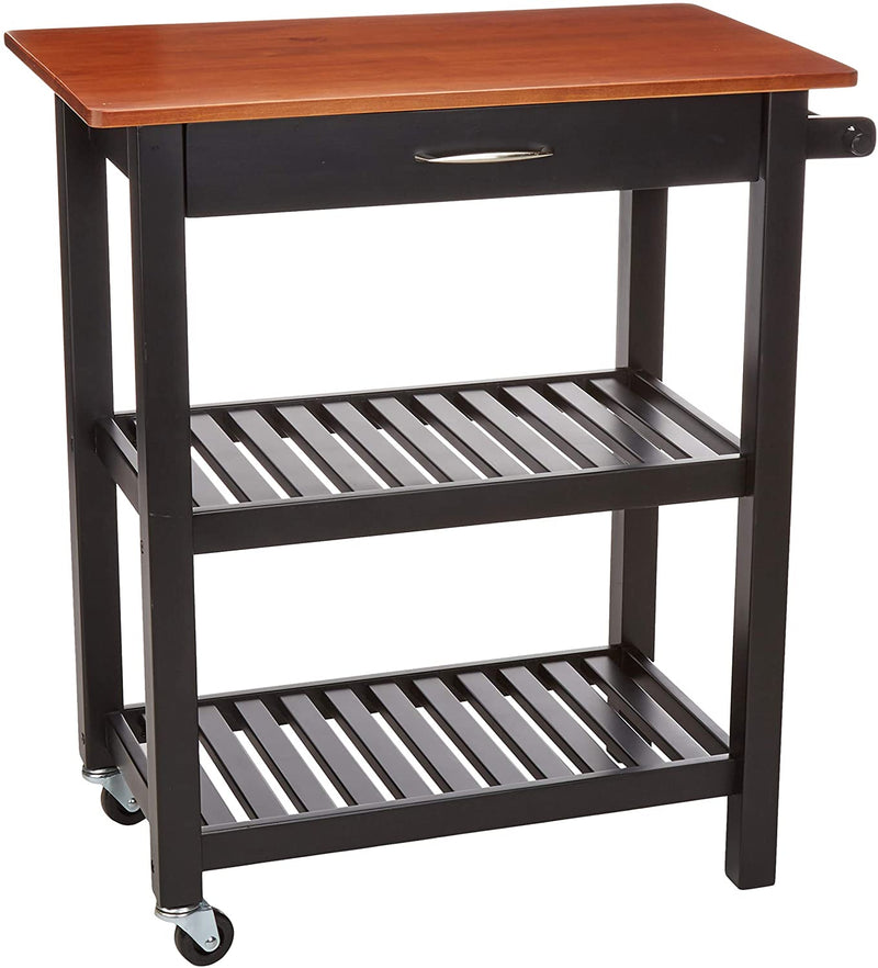 Kitchen Island Cart with Storage, Solid Wood Top and Wheels - Gray-Wash / Black Furniture > Shelving > Wall Shelves & Ledges KOL DEALS Cherry and Black  