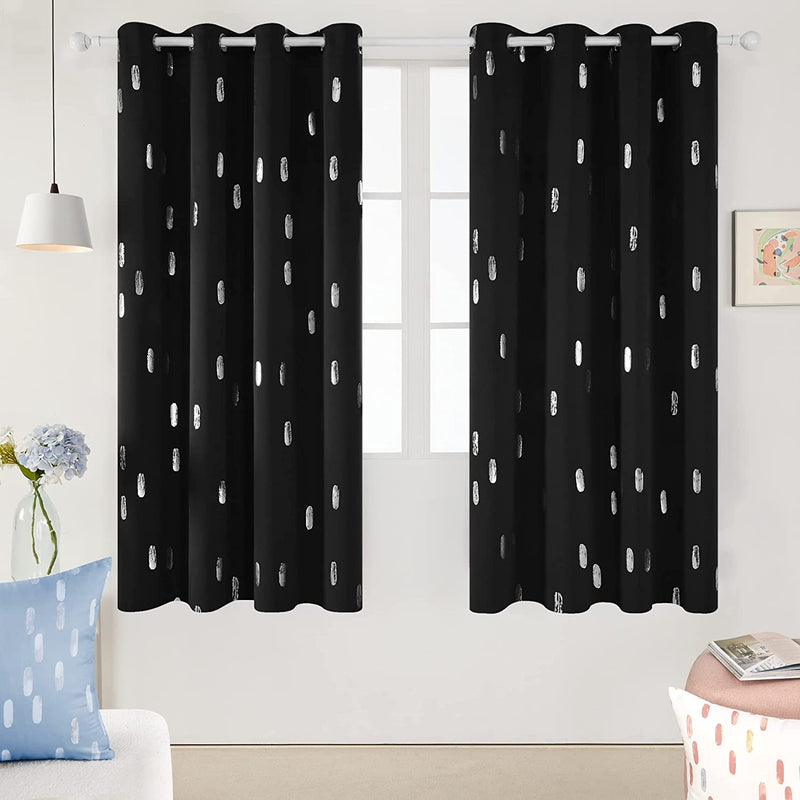 Deconovo Curtains Blue - Blackout Curtains 84 Inch Length 2 Panels, Silver Printed Room Darkening Curtains Grommet, Living Room Thermal Insulated Curtain Drapes, Sliding Door Curtains 52*84 Inch Home & Garden > Decor > Window Treatments > Curtains & Drapes Deconovo Black W52 x L72 Inch 
