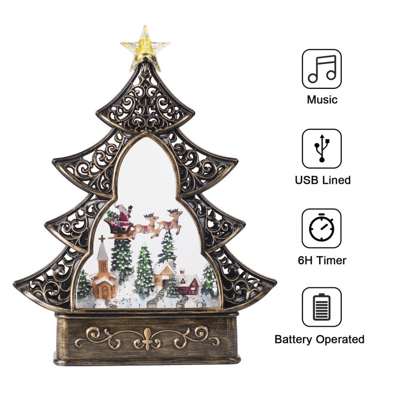 Christmas Snow Lantern with Music, Battery Operated Lighted Swirling Glitter Water Lantern with Timer for Christmas Home Decoration, Black Christmas Tree Home Home & Garden > Decor > Seasonal & Holiday Decorations& Garden > Decor > Seasonal & Holiday Decorations Kanstar   