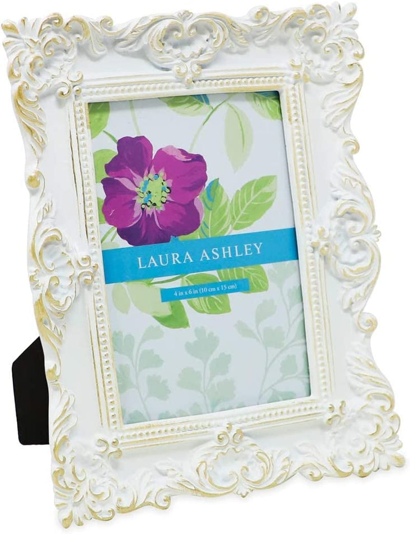 Laura Ashley 5X7 Black Ornate Textured Hand-Crafted Resin Picture Frame with Easel & Hook for Tabletop & Wall Display, Decorative Floral Design Home Décor, Photo Gallery, Art, More (5X7, Black) Home & Garden > Decor > Picture Frames Laura Ashley White W/ Gold 4x6 