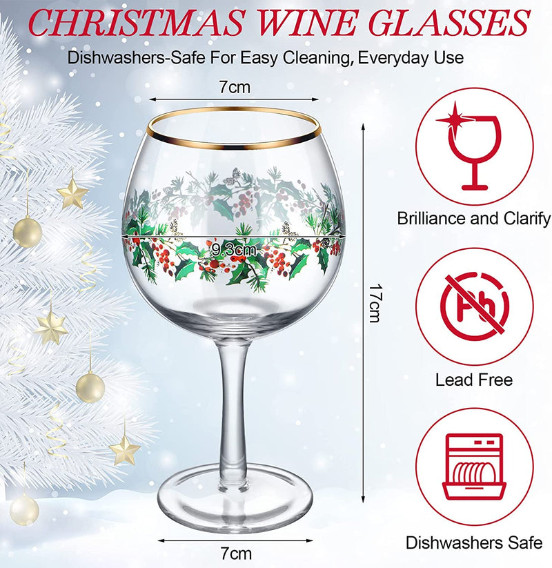 Christmas Wine Glasses Set Long Stem Wine Glasses Winter Holiday Berry Goblets Golden Edge for Martini Champagne Water Drinking Party Supplies (8, Classic) Home & Garden > Kitchen & Dining > Tableware > Drinkware Gandeer   
