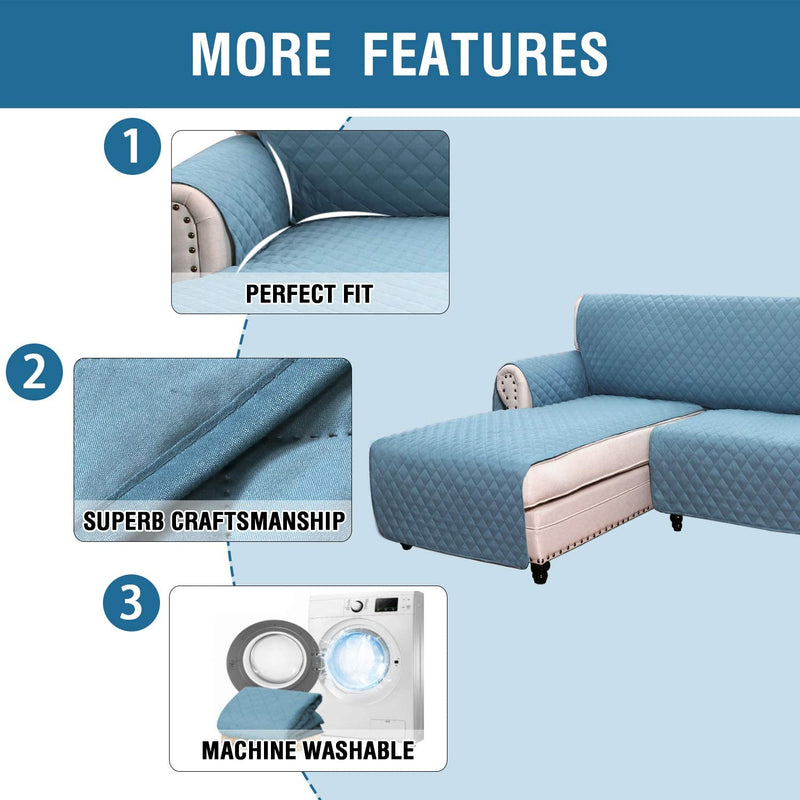 Sofa Slipcover L Shape 3Pcs Reversible Sofa Cover Sectional Couch Cover 3 Seater Chaise Slip Cover with Elastic Straps for Kids Dogs Cats Pet Furniture Protector Cover (Grey Blue, Medium) Home & Garden > Decor > Chair & Sofa Cushions TOPCHANCES   