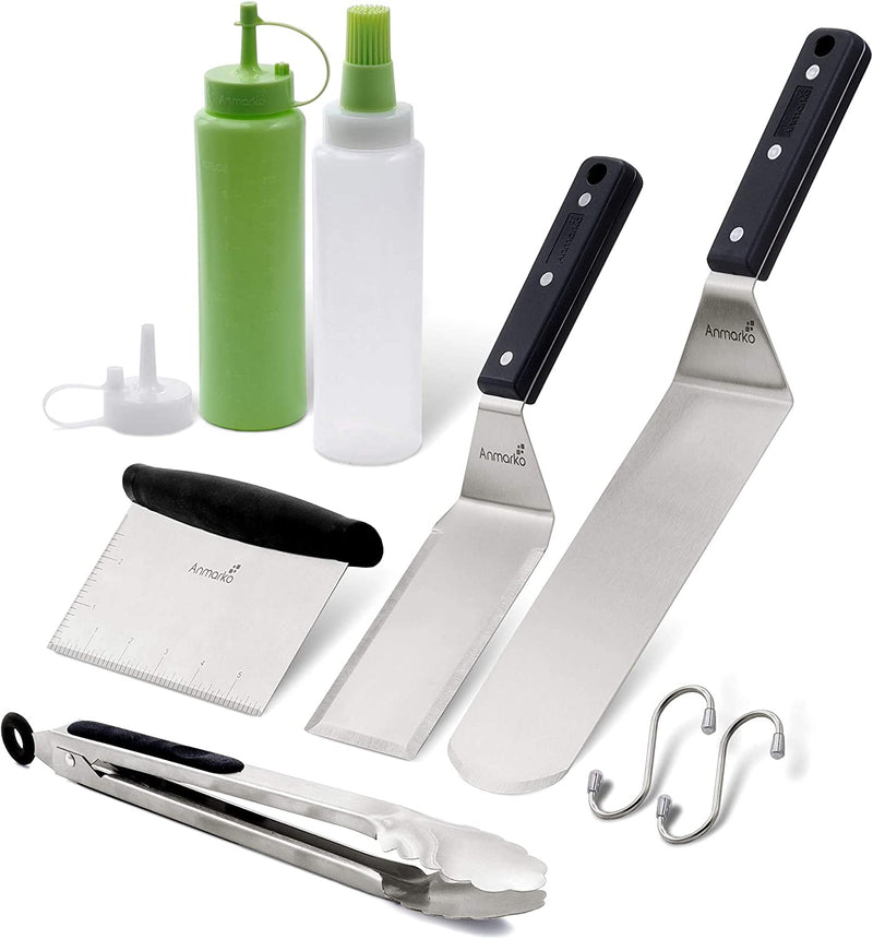 Professional Metal Spatula Set - Stainless Steel Spatula and Griddle Scraper - Heavy Spatula Griddle Accessories Great for Cast Iron Griddle BBQ Flat Top Grill - Commercial Grade Home & Garden > Kitchen & Dining > Kitchen Tools & Utensils Anmarko ABS plastic handle set + tongs and bottles  