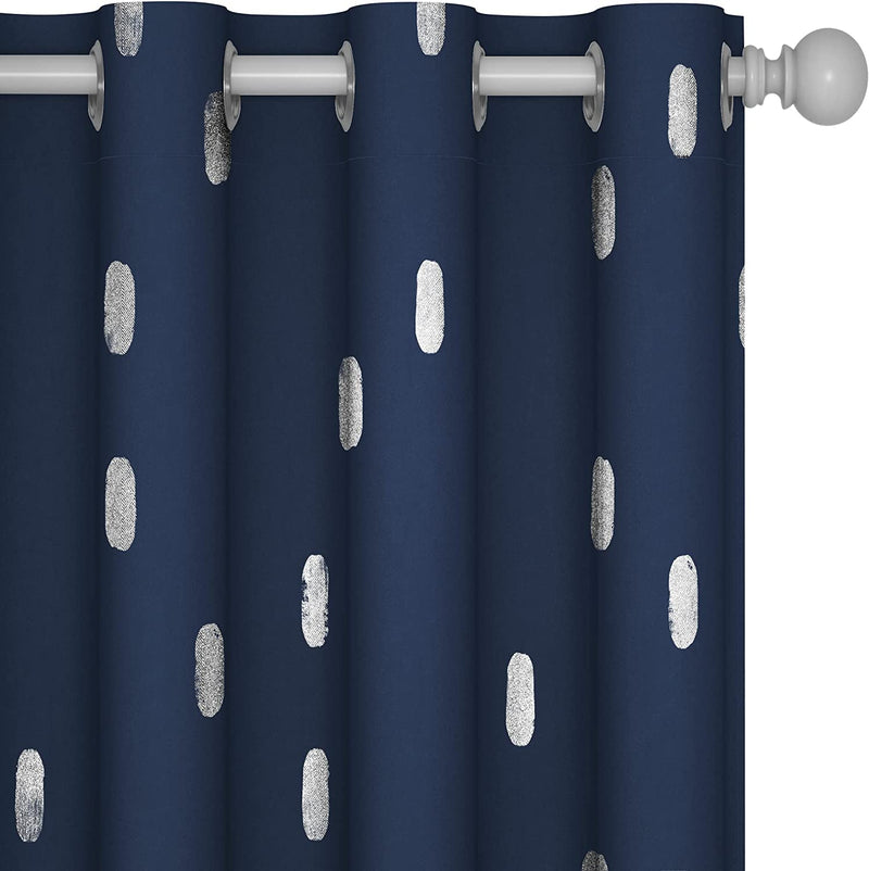Deconovo Curtains Blue - Blackout Curtains 84 Inch Length 2 Panels, Silver Printed Room Darkening Curtains Grommet, Living Room Thermal Insulated Curtain Drapes, Sliding Door Curtains 52*84 Inch Home & Garden > Decor > Window Treatments > Curtains & Drapes Deconovo   