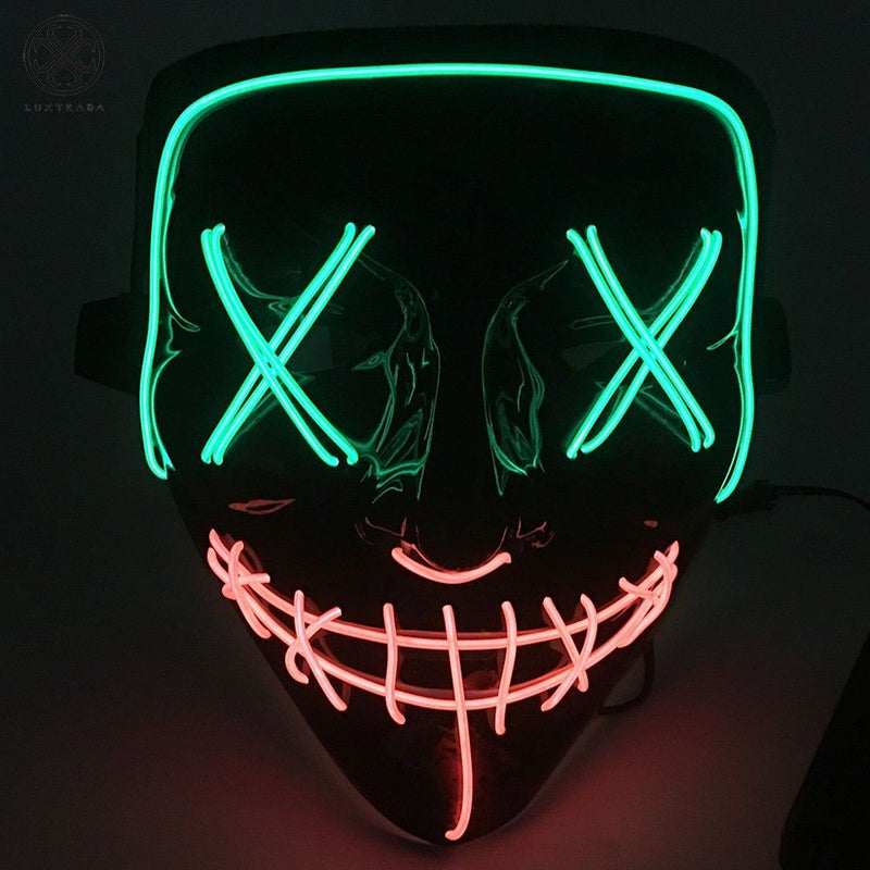 Luxtrada Clubbing Light up "Stitches" LED Mask Costume Halloween Rave Cosplay Party Xmas + AA Battery (Orange&Pink) Apparel & Accessories > Costumes & Accessories > Masks Luxtrada Green&Orange  