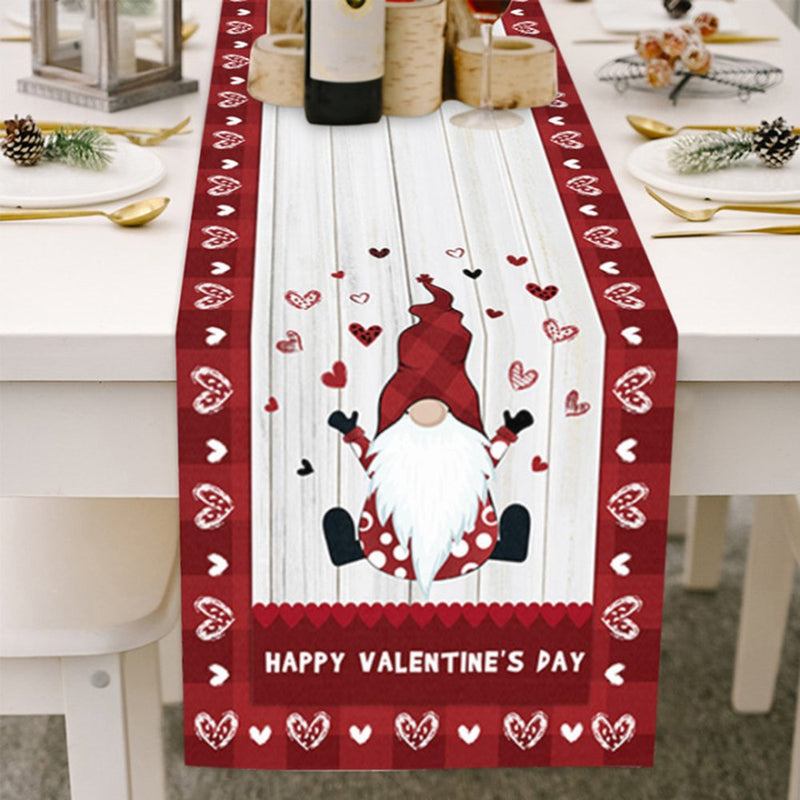 Table Runner for Happy Valentine'S Day Gnomes Pattern Wooden Board Table Setting Decor Red Heart Check Hat for Garden Wedding Parties Dinner Decoration - 13 X 70 Inches