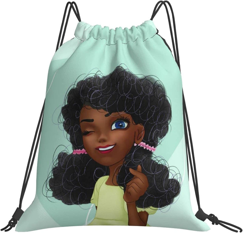 Fzryhaika African American Black Girl Print Drawstring Backpack Bag, Sports Gym Bag Sackpack String Bag for Girls Home & Garden > Household Supplies > Storage & Organization Fzryhaika Db-11  