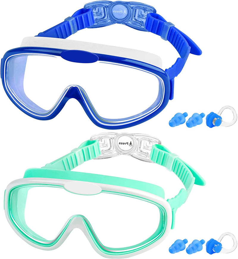 Fulllove Kids Swim Goggles, 2 Pack Swimming Goggles for Child from 4 to 15 Years Old, Clear Vision Swim Glasses Sporting Goods > Outdoor Recreation > Boating & Water Sports > Swimming > Swim Goggles & Masks Fulllove 04.blue/Green  