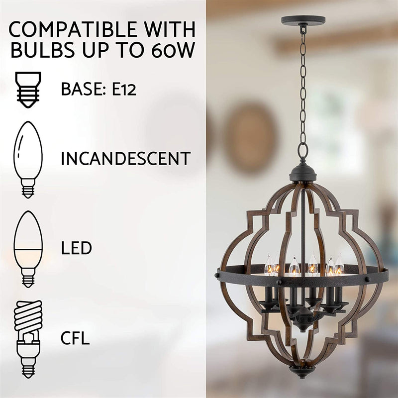 Kira Home Capistrano 28" 6-Light Rustic Farmhouse Chandelier, Wood Style Metal Frame, Textured Black Accents + Walnut Style Finish Home & Garden > Lighting > Lighting Fixtures > Chandeliers Kira Home   