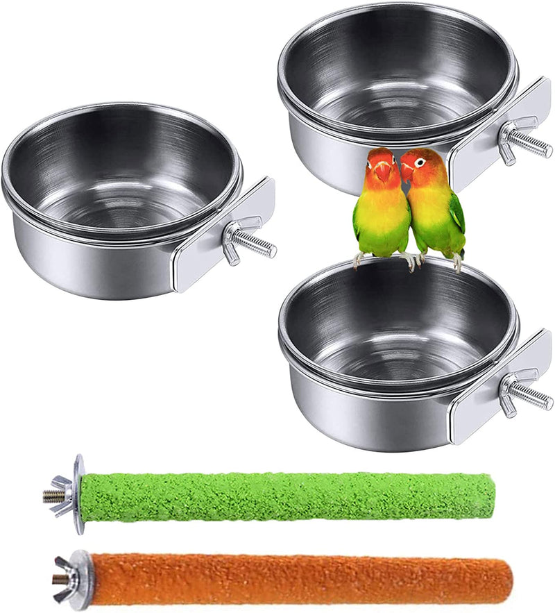 PINVNBY Bird Feeding Dish Cups Parrot Stainless Steel Food Water Dish Perch Stand Platform Paw Grinding Toy Feeder Cage Bowl with Clamp Holder for Budgies Parakeet Macaw Small Animal Chinchilla(5Pack) Animals & Pet Supplies > Pet Supplies > Bird Supplies > Bird Cage Accessories > Bird Cage Food & Water Dishes PINVNBY 3PCS-L  