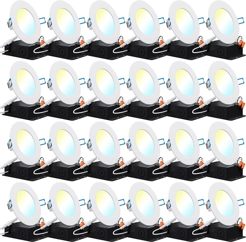 Sunco Lighting 24 Pack 6 Inch Ultra Thin LED Recessed Ceiling Lights Slim, 6000K Daylight Deluxe, Dimmable 14W=100W, 850 LM, Smooth Trim Damp Rated, Canless Wafer Thin with Junction Box - ETL Home & Garden > Lighting > Flood & Spot Lights Sunco Lighting 5 CCT in One (2700K, 3000K, 3500K, 4000K, 5000K) 4 inch 