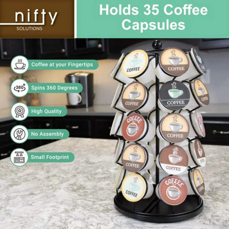 Nifty Coffee Pod Carousel – Compatible with K-Cups, 35 Pod Pack Storage, Spins 360-Degrees, Lazy Susan Platform, Modern Black Design, Home or Office Kitchen Counter Organizer Home & Garden > Household Supplies > Storage & Organization NIFTY   