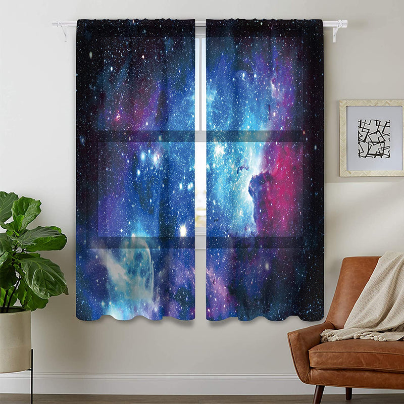 Riyidecor Galaxy Outer Space Nebula Curtains (2 Panels 42 X 63 Inch) Blue Rod Pocket Universe Planets Boys Fantasy Starry Black Art Printed Living Room Bedroom Window Drapes Treatment Fabric WW-CLLE Home & Garden > Decor > Window Treatments > Curtains & Drapes Pan na Blue 41Wx62H 
