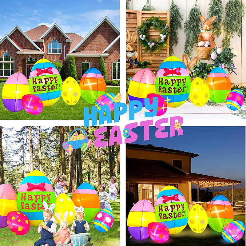 TOCZIM 6FT Easter Inflatables Outdoor Decorations Easter Eggs Blow up Yard Decoration Clearance with Build-In LED Lights Colorful Egg for Indoor Home Lawn Garden Holiday Party Cute Decor Ornaments Home & Garden > Decor > Seasonal & Holiday Decorations TOCZIM   