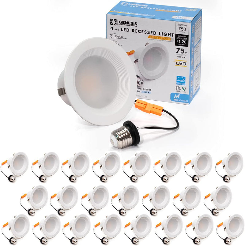MW 4 Inch 5 Selectable Color Temperature LED Downlight with Baffle Trim, 2700/3000/3500/4000/5000K, Dimmable, 75W Incandescent Equal, 750LM, Energy Star (1 Pack) Home & Garden > Lighting > Flood & Spot Lights mw 24 PACK  
