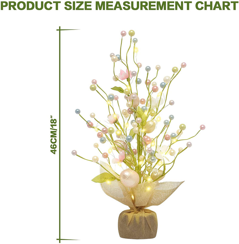Rosecraft Easter Decorations, 18 Inch Pre-Lit Easter Egg Tree Tabletop Decor with Delicate Oranments, for Home Party Wedding Holiday Spring Summer Decoration - Gifts, Green/White/Pink.