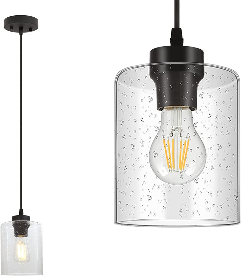 Boostarea Modern Pendant Light Fixtures, Industrial Hanging Ceiling Lamp with Clear Glass Shade, Farmhouse Black Pendant Lighting for Kitchen Island Decor Living Room Hallway Bedroom Dining Hall Bar Home & Garden > Lighting > Lighting Fixtures Xiang He Lighting Co.,Ltd Clear-Seeded D5.51 Inches 