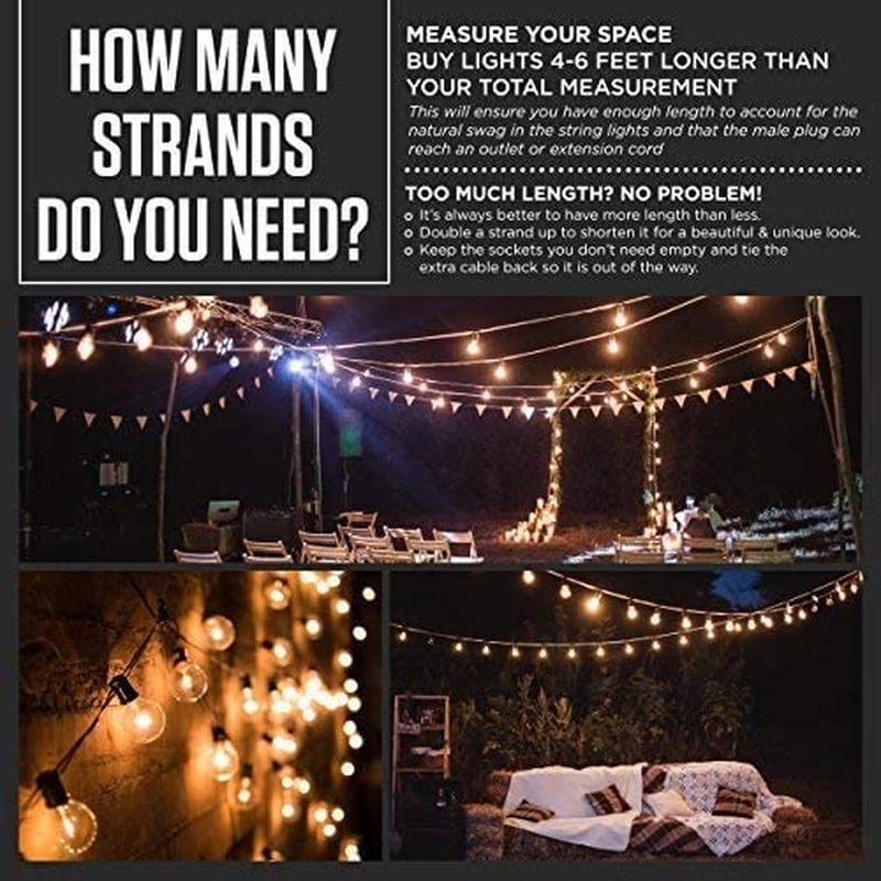 50Ft Black String Lights, 60 G40 Globe Bulbs (10 Extra), Connectable, Waterproof, Indoor-Outdoor Globe String Lights for Patios, Parties, Weddings, Backyards, Porches, Gazebos, Pergolas and More Home & Garden > Lighting > Light Ropes & Strings Outdoor Lighting Store   